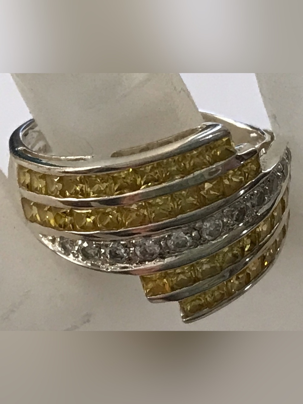Sterling Silver Yellow Diamonique Ring Size 8